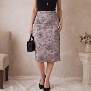Bergamo by EBI Floral Embroidered Pencil Skirt Sheer Overlay Romantic Vintage 10